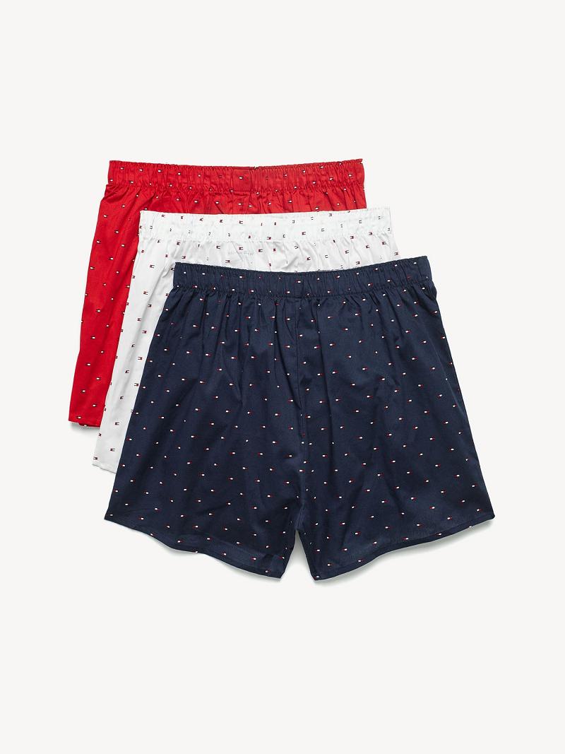 Férfi Tommy Hilfiger Pamut classics woven boxer 3pk Boxers Fehér Sötétkék Piros | HU 1344KOR